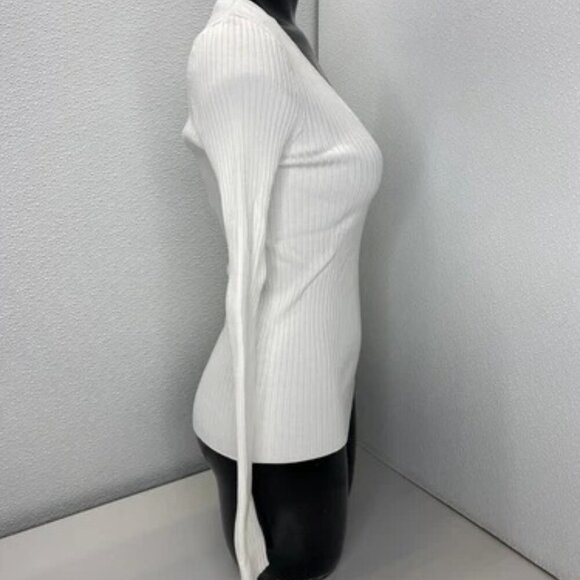 NEW THE KOOPLES Womens Sweater Top White Size 1/S Rib Knit V-Neck Pullover - Picture 7 of 11